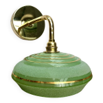 Applique abat - jour vintage en verre givr vert et dor
