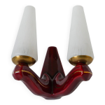 Applique double globes en verre et support en céramique bordeaux art déco 1930 Applique double globes en verre et support en céramique bordeaux art déco 1930