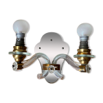 Applique murale ancienne en laiton et verre cristal