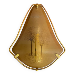 Applique murale ancienne m�tal dor� + verre grav� ann�es 80 vintage #d