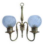 Applique murales deux lumires dore globes en cristal ancienne