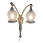 Applique murale double art dco en laiton et tulipes en verre 1930