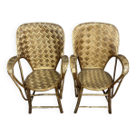 D'aprs  le corbusier  : paire de fauteuils en rotin fabriqu  la main pour pascal raffier