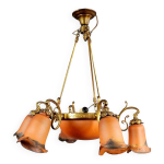 D'aprs muller: lustre en laiton, bronze et pate de verre style art nouveau