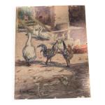 Aquarelle et crayon  le poulailler  par a de brou, 1926