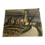 Aquarelle / dessin sur papier pais sign claude abadie l abbaye