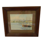 Aquarelle encadr�e de francis portier  la rade de gen�ve
