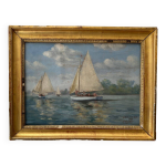 Aquarelle repr�sentant une r�gate � g�chet par cormerais 1930