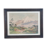 Aquarelle sign�e de bernard aris, mont taranaki, new plymouth parc, 1948