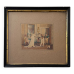 Aquarelle sur papier scne d'intrieur bourgeois eugnes charles picou, xixe s.