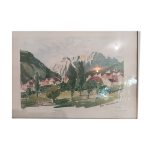 Aquarelle vue du grand veymont et st michel les portes , sign ren marchand fin 19 me dbut 20 me