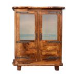Argentier vitrine brutaliste forme libre en olivier