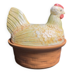 Arts de la table, poule terrine faence polychrome xxme