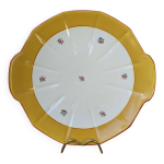 Assiette avec anses plat de service en céramique à liseré jaune et décor floral sarreguemines Assiette avec anses plat de service en céramique à liseré jaune et décor floral sarreguemines