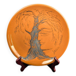Assiette en cramique vernisse signe jean marais visage & arbre vallauris
