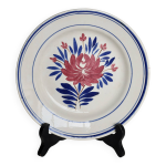 Assiette creuse ancienne fa�ence de gien - d�cor fleuri rouge et bleu