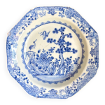 Assiette creuse octogonale compagnie des indes en porcelaine bleue