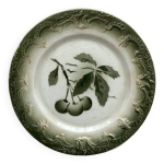 Assiette  dessert ancienne en terre de fer dcor cerises faence de pexonne