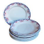 Neuf assiettes à dessert faïence de sarreguemines service brunoy années 40 Neuf assiettes à dessert faïence de sarreguemines service brunoy années 40