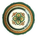 Assiette faence bretonne henriot quimper motif gomtrique vert - jaune - orange -  24 cm