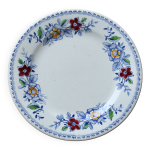 Assiette plate gien vintage faence motif fleuri sur le liser