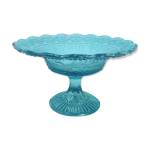 Assiette sur piedouche en verre bleu