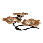 Bain d oiseau en mtal patin, forme de feuilles de lotus  trois niveaux