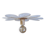 Baladeuse fleur 16 p�tales en rotin et lin blanc