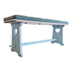 Banc en bois ancien bleu velours - banquette coeur
