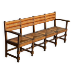 Banc en chne massif et paille travail franais 1940