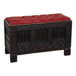Banc / coffre anglais antique avec sige capitonn rouge