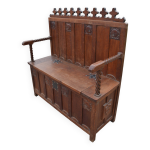 Banc coffre en bois sculpt
