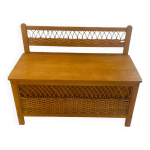 Banc coffre  jouets bois et rotin