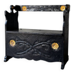 Banc - coffre vintage sculpté noir art populaire, début xxe Banc - coffre vintage sculpté noir art populaire, début xxe