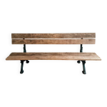 Banc de parc français ancien en fonte et chêne patine vert de mer, 220 cm Banc de parc français ancien en fonte et chêne patine vert de mer, 220 cm