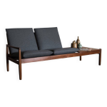Banquette 2 places hans olsen dition juul kristensen en teck et rotin