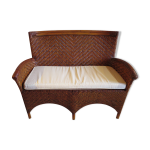 Banquette 2 places en rotin tress, bois et bambou, annes 80