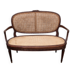 Banquette 2 places style louis xvi en bois et cannage