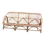 Banquette 3 places en rotin annes 70