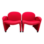Banquette chauffeuses fauteuils mousse et tissu rouge sitland 1970 Banquette chauffeuses fauteuils mousse et tissu rouge sitland 1970