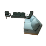 Banquette sofa circa 1970 tissu bleu / pois jaune