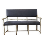 Banquette de style louis xiii en bois et lin