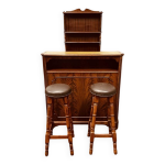 Bar anglais antique en acajou chesterfield avec tabourets de bar