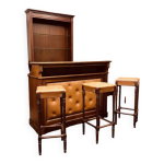 Bar anglais antique en acajou chesterfield avec tabourets de bar