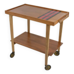 Bar, desserte en teck et cramique rouge, 1950
