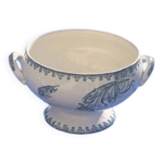 Base de soupière, saladier ancien, terre de fer a motif d iris bleus, 19eme siècle, collector Base de soupière, saladier ancien, terre de fer a motif d iris bleus, 19eme siècle, collector