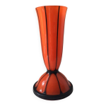 Beau vase en verre orange art d�co noir