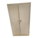 Belle armoire lingre en bois 2 portes ivoire des annes 1960