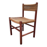 Belle chaise, structure en bois avec assise et dossier en corde de papier