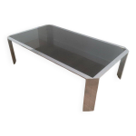 Belle table basse octogonale en chrome  dalle de verre noir